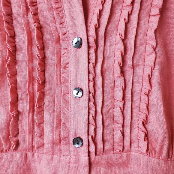 J. Peterman linen pink sleeveless ruffled top 6 feminine boho - Picture 3 of 7